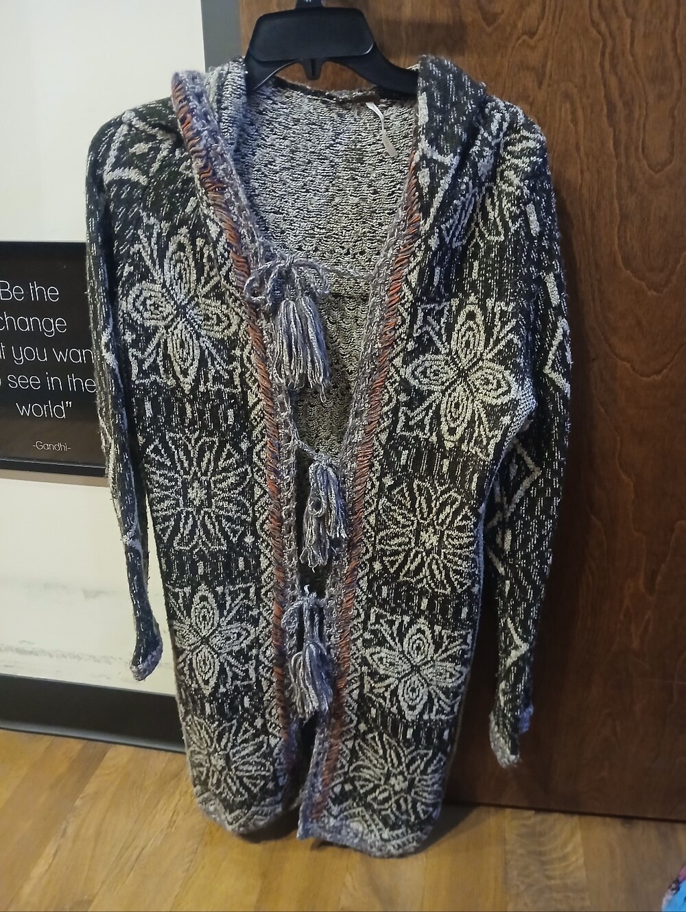 FREE PEOPLE 'KAI TASSEL POM' hooded open front cardigan